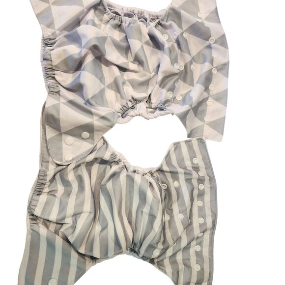 Lot Of 6 Adjustable Baby Cloth Diapers With Snap Buttons Gray & White Patterns - Picture 2 of 4